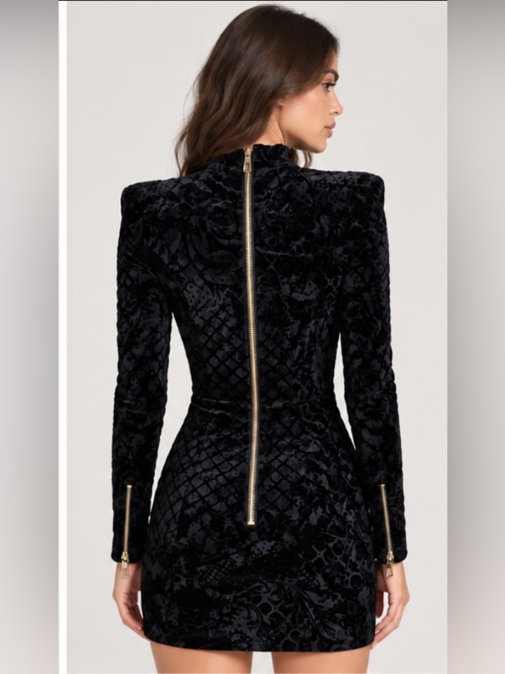 Balmain x H&M Black Velvet Burnout Silk Blend Mini Dress US 6 Designer - Picture 4 of 16